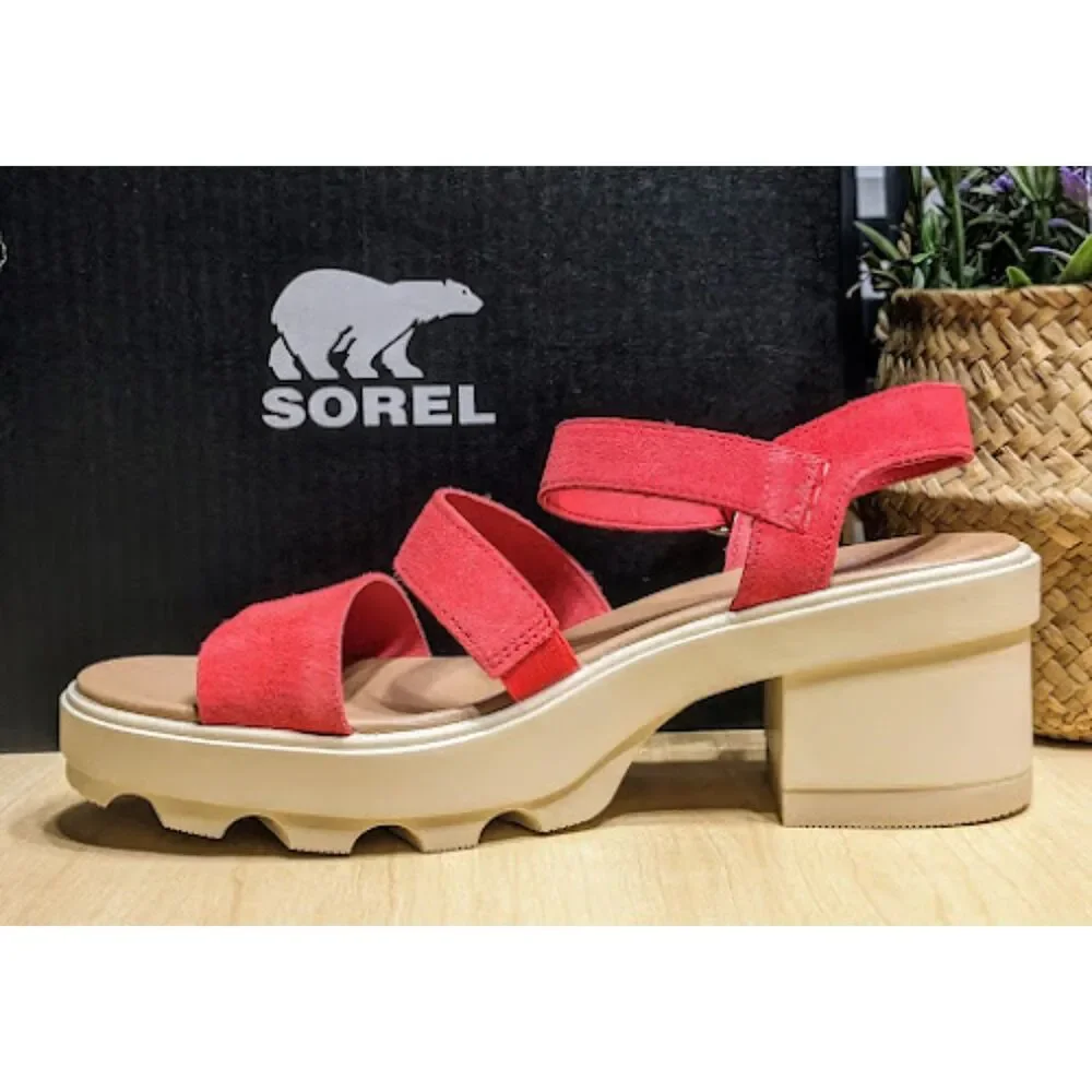 SOREL Red Glo Joanie Heel Ankle Strap Platform Sandals Women's 9.5 NIB